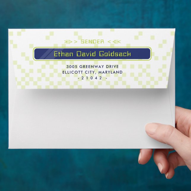 MODERN GAMING return address trendy navy blue lime Envelope (Hand)