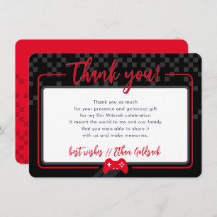 MODERN GAMING THANKS Bar Mitzvah black red Thank You Card