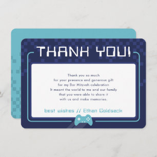 MODERN GAMING THANKS Bar Mitzvah navy aqua blue Thank You Card