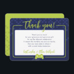 MODERN GAMING THANKS Bar Mitzvah navy blue lime Thank You Card<br><div class="desc">by kat massard >>> www.simplysweetPAPERIE.com <<< A simple design for your THANK YOU FLAT CARDS - to match your main invitations. Love the design, but would like to see some changes - another colour scheme, product, add a photo or adapted for a different occasion - no worries simply contact me,...</div>