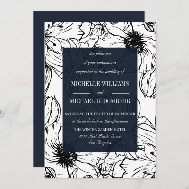 Modern Garden | Blue | Floral wedding Invitation (Front/Back)