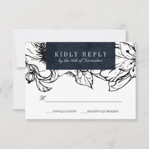 Modern Garden   Blue   Floral wedding RSVP Card