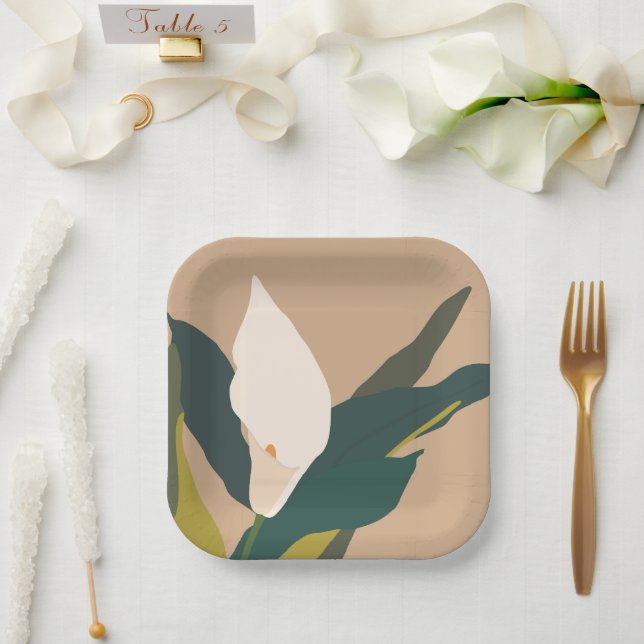 Modern Garden Calla Lily Flower Party Paper Plate (Wedding)