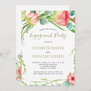 Modern garden elegant roses engagement party invitation