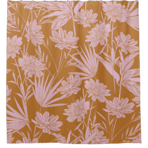 Modern garden flower monotone retro mood seamless shower curtain
