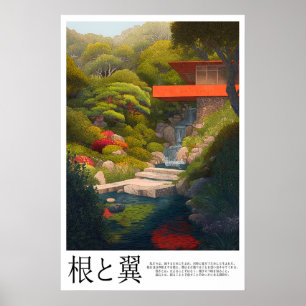 Modern Garden House Poster Waterfall Path, Lush