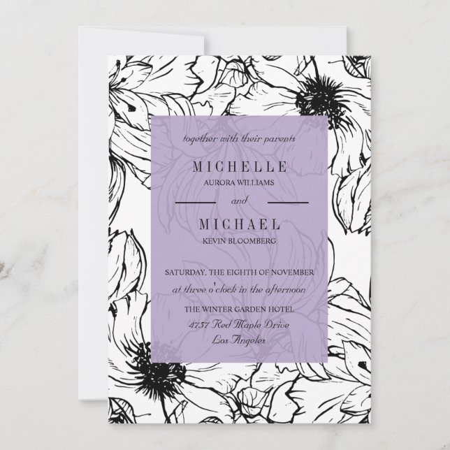 Modern Garden | Lavender | Floral wedding Invitation (Front)