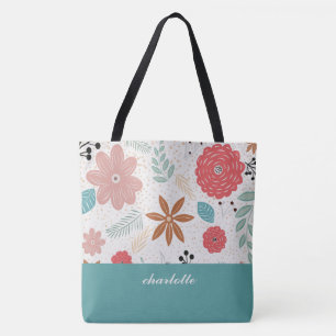 Modern Garden Monogrammed Tote Bag