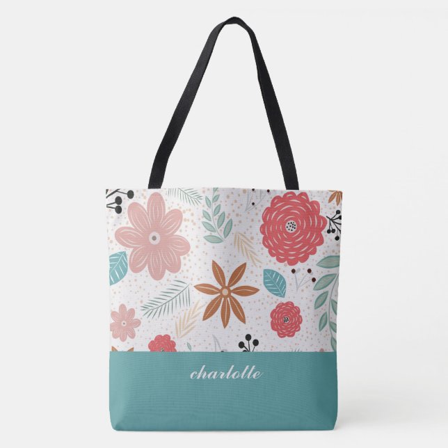 Modern Garden Monogrammed Tote Bag (Front)