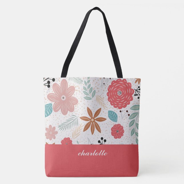 Modern Garden Monogrammed Tote Bag (Front)