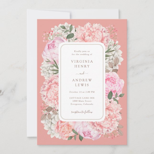 Modern Garden Peony Wedding Invitation (Front)