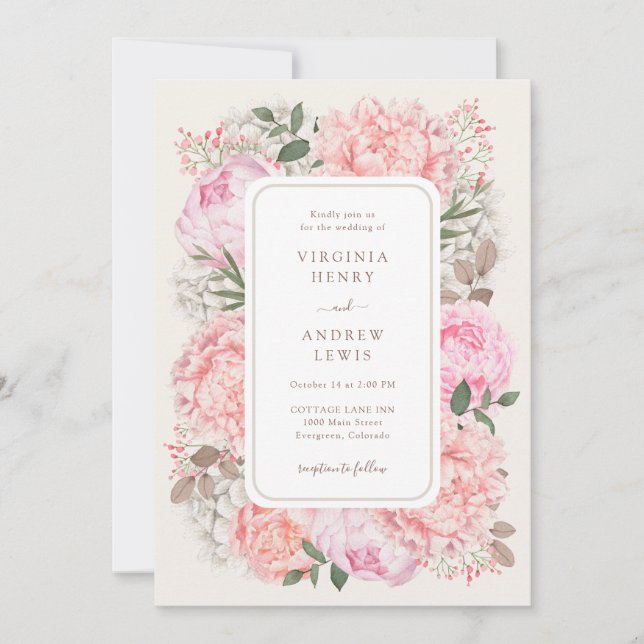 Modern Garden Peony Wedding Invitation (Front)