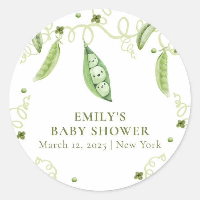 Modern Garden Sweet Pea In Pod Baby Shower  Classic Round Sticker (Front)