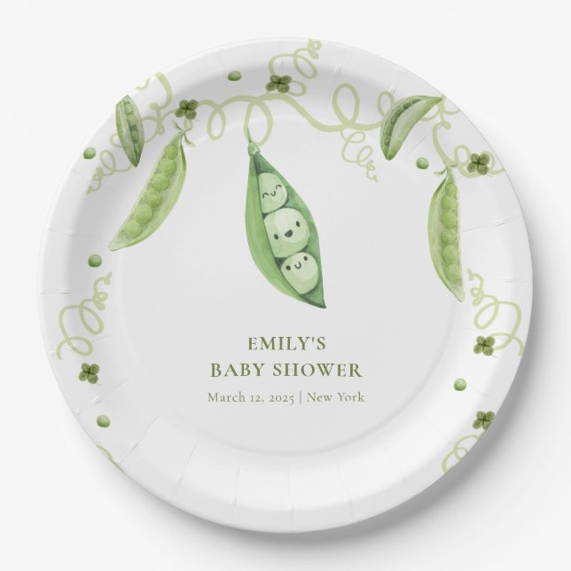 Modern Garden Sweet Pea In Pod Baby Shower  Paper Plate (Front)