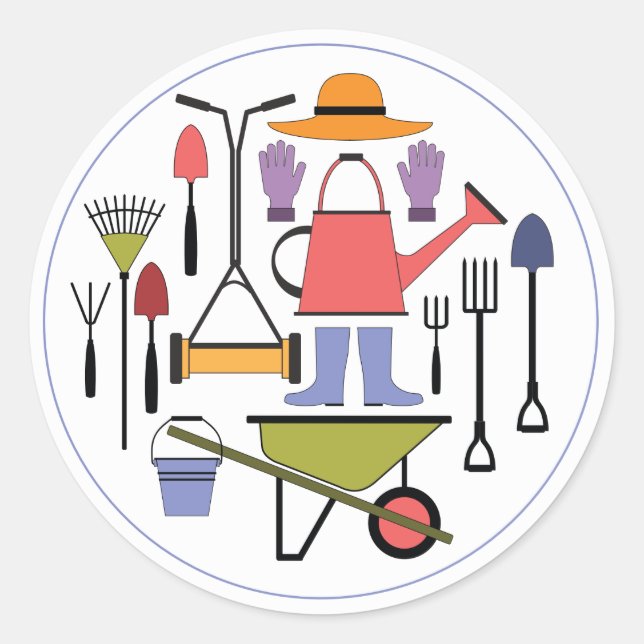 Modern Garden Tools & Equipment Pattern Classic Round Sticker (Front)