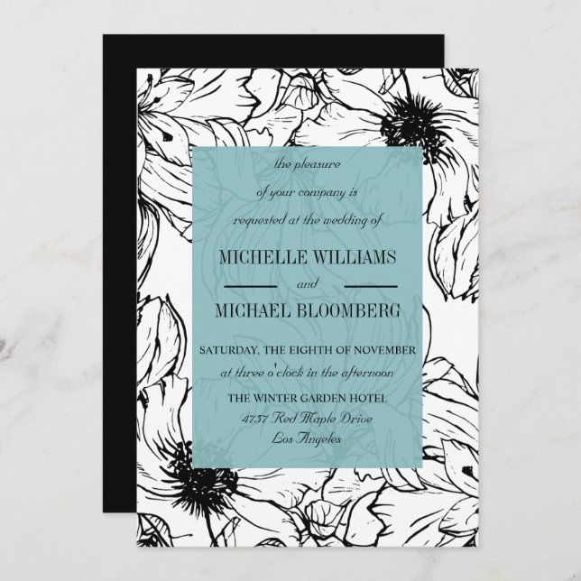 Modern Garden | Turquoise | Floral wedding Invitation (Front/Back)