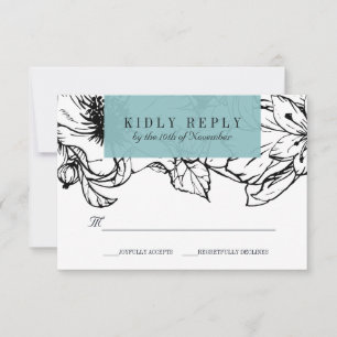 Modern Garden   Turquoise   Floral wedding RSVP Card