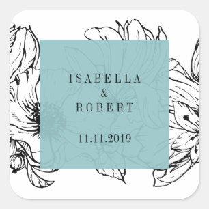 Modern Garden   Turquoise  Floral wedding Square Sticker