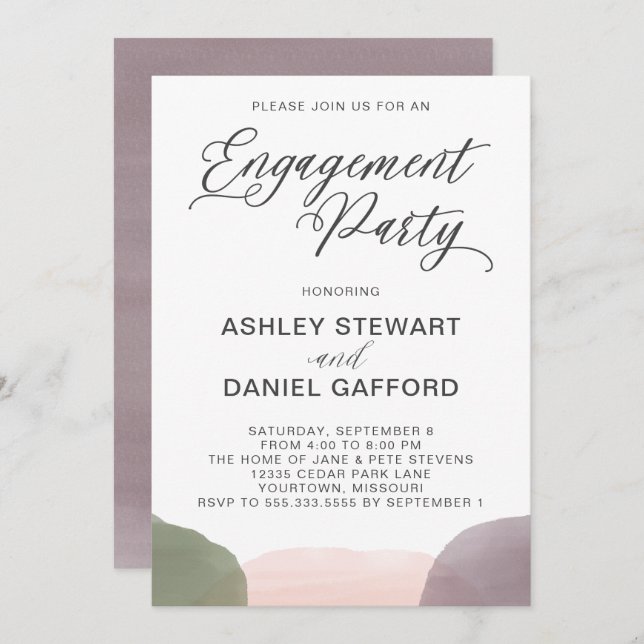 Modern Garden Watercolor Engagement Party Invitation (Front/Back)