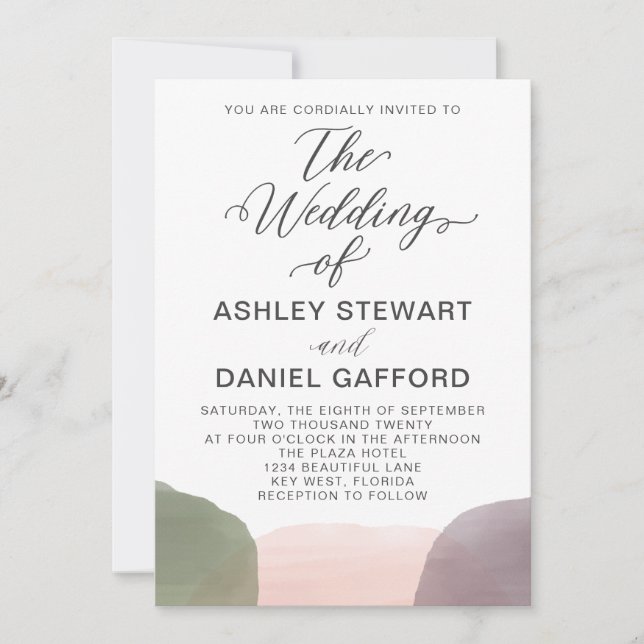 Modern Garden Watercolor Wedding Invitation (Front)