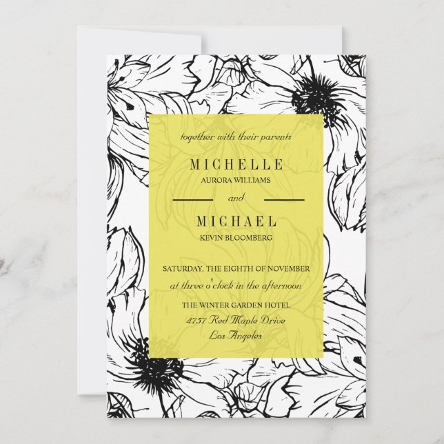 Modern Garden | Yellow | Floral wedding Invitation (Front)