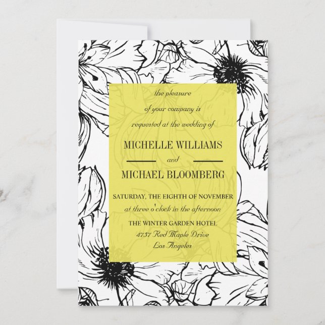 Modern Garden | Yellow | Floral wedding Invitation (Front)