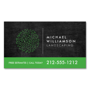 Modern Gardener Landscaping Shrub Logo Black Wood Magnetic Business Card