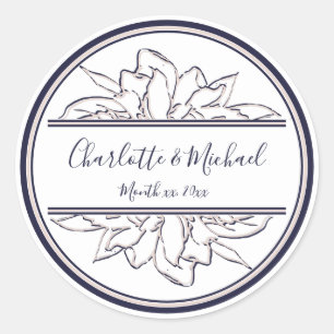 Modern, Gardenia, Navy and Blush, Wedding Classic  Round Sticker