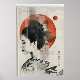 Modern Geisha Wall Art Print - Boho Japanese