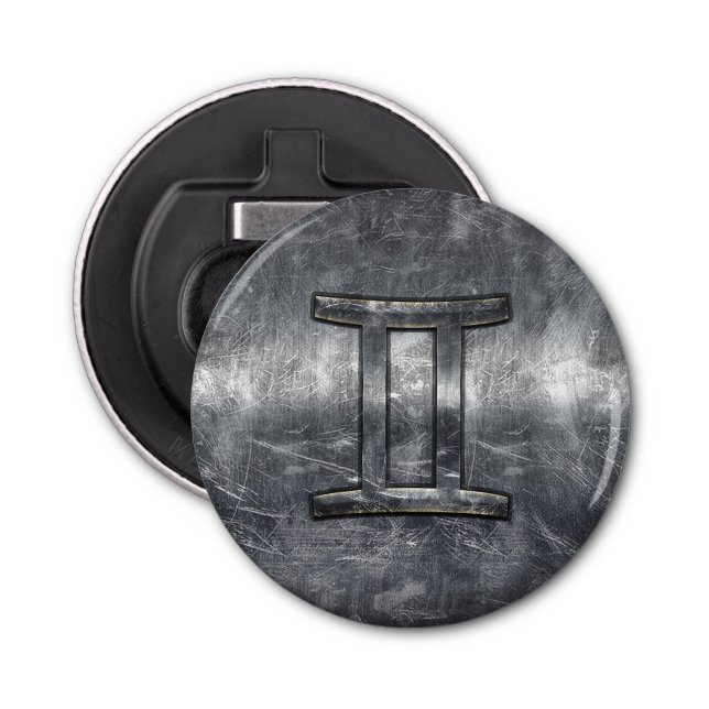 Modern Gemini Zodiac Sign Grunge Distressed Style Bottle Opener (Front)