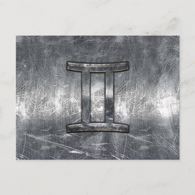 Modern Gemini Zodiac Sign Grunge Distressed Style Postcard (Front)