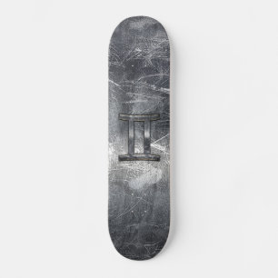 Modern Gemini Zodiac Sign Grunge Distressed Style Skateboard
