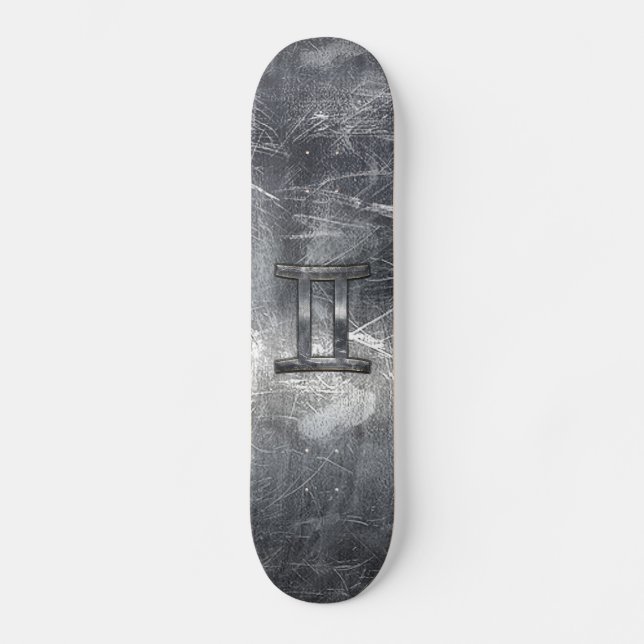 Modern Gemini Zodiac Sign Grunge Distressed Style Skateboard (Front)