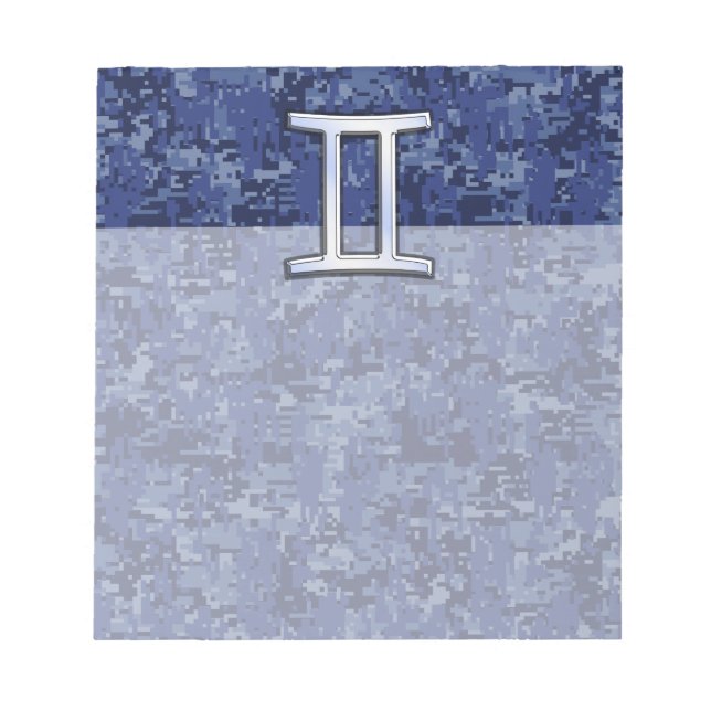 Modern Gemini Zodiac Sign Navy Blue Digital Camo Notepad (Front)