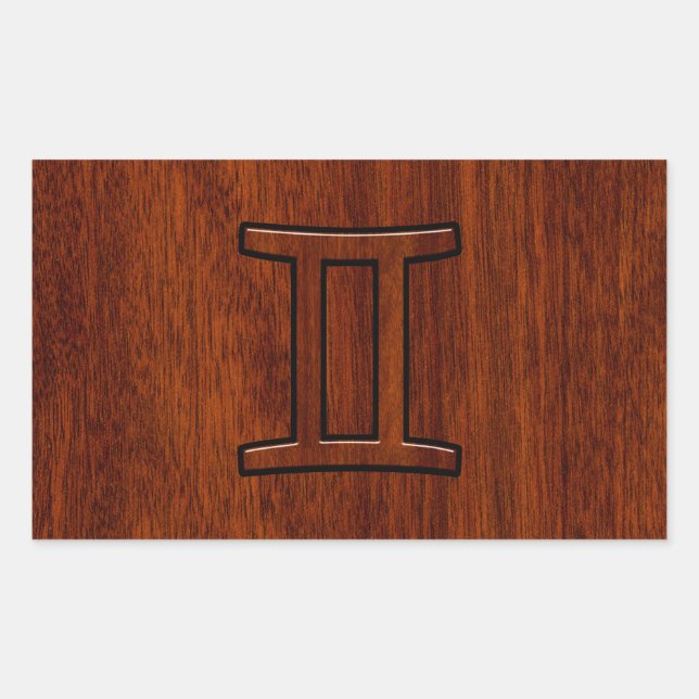 Modern Gemini Zodiac Symbol on Mahogany like print Rectangular Sticker (Front)