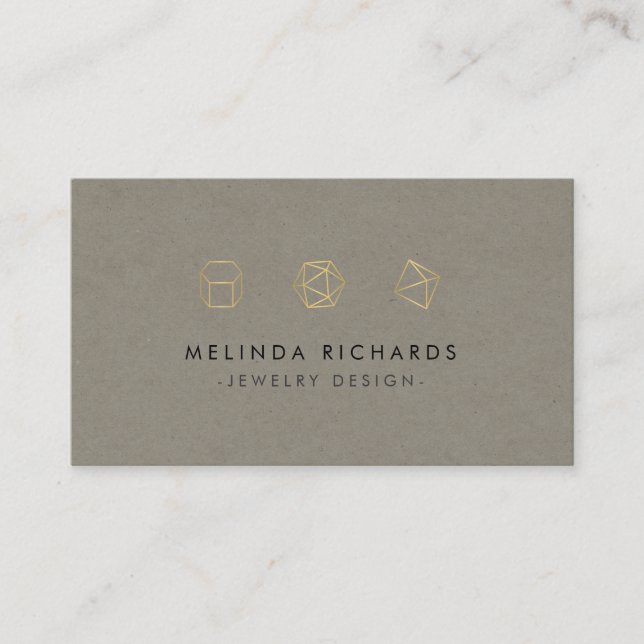 Modern Gemstone Trio Logo Jewellery Design Khaki Business Card (Front)