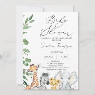 Modern Gender Neutral Foliage Safari Baby Shower Invitation