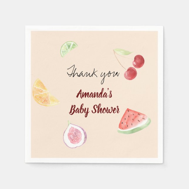 Modern Gender Neutral Watercolor Fruit Baby Shower Napkin (Front)