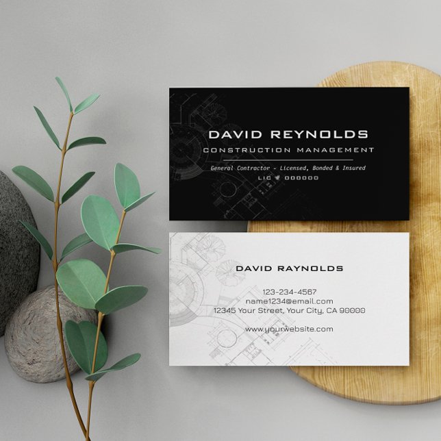 Modern General Construction Chalk Business Cards (Creator Uploaded)