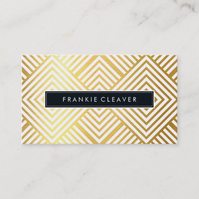 MODERN GEO DIAMOND PATTERN trendy simple gold foil Business Card (Front)