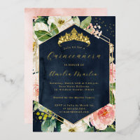 Modern Geo Navy Blush Floral Quinceanera 