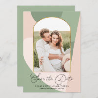 Modern Geo Sage Green Dusty Pink Photo Wedding