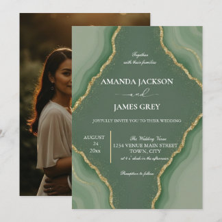 Modern Geode Photo Back Sage Green Wedding  Invitation