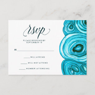 Modern Geode Wedding Blue RSVP Card