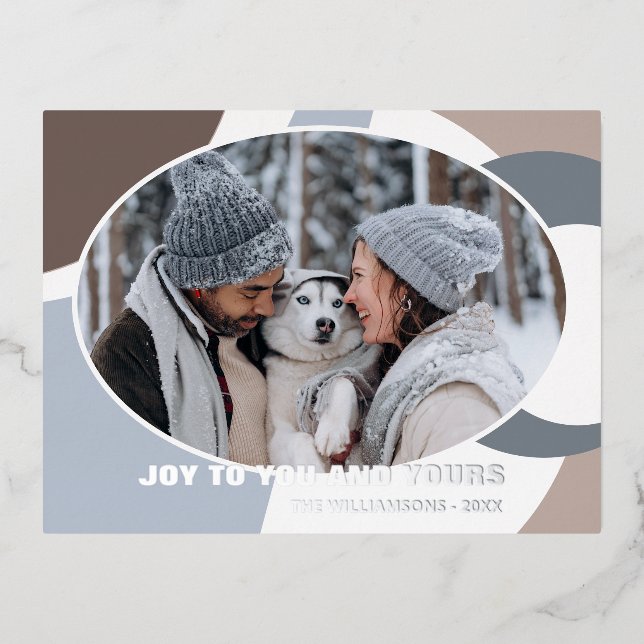 Modern Geometric Abstract Art Pattern Silver Foil Holiday Postcard (Front)