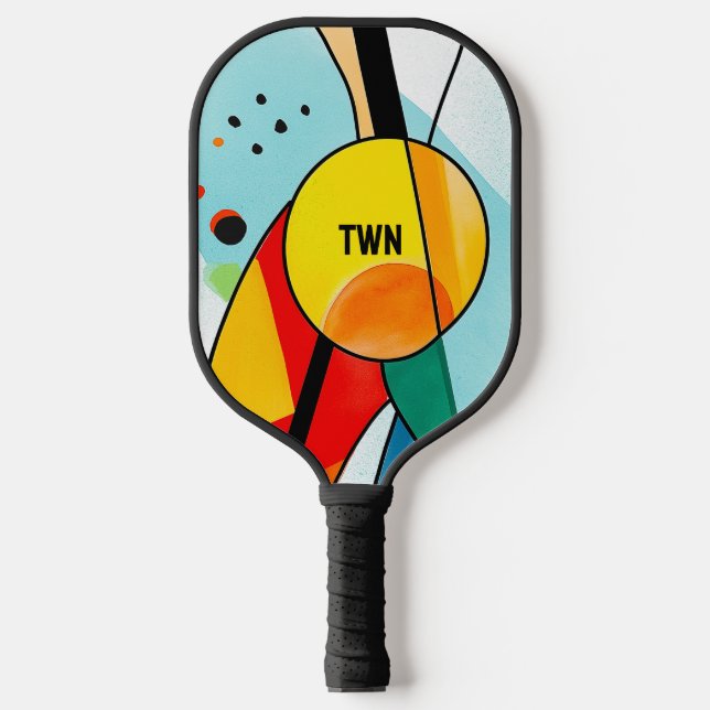 Modern Geometric Abstract Bright Colours Initials Pickleball Paddle (Front)