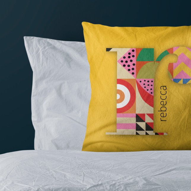 Modern Geometric Abstract Colourful Initial  Cushion (Creator Uploaded)