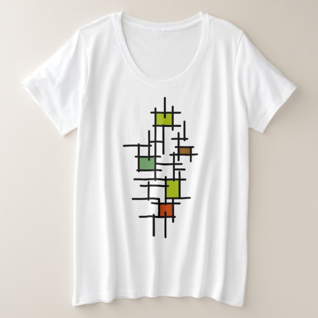 Modern Geometric Abstract Line Art Plus Size T-Shirt (Design Front)