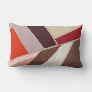 Modern Geometric Abstract Mosaic, Brown and Orange Lumbar Cushion