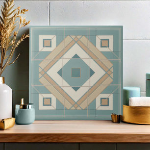 Modern Geometric Abstract Pat#15 Teal ID1192 Tile